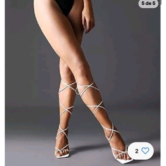 Shein Stiletto High Heels Strappy Open Toe Lace Up Sandals White 39 - Picture 1 of 6